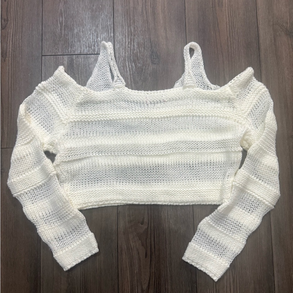 Edikted Cream Knit Layered Tank Sweater Cold Shoulder Cotton Top Women’s Small - Picture 6 of 6